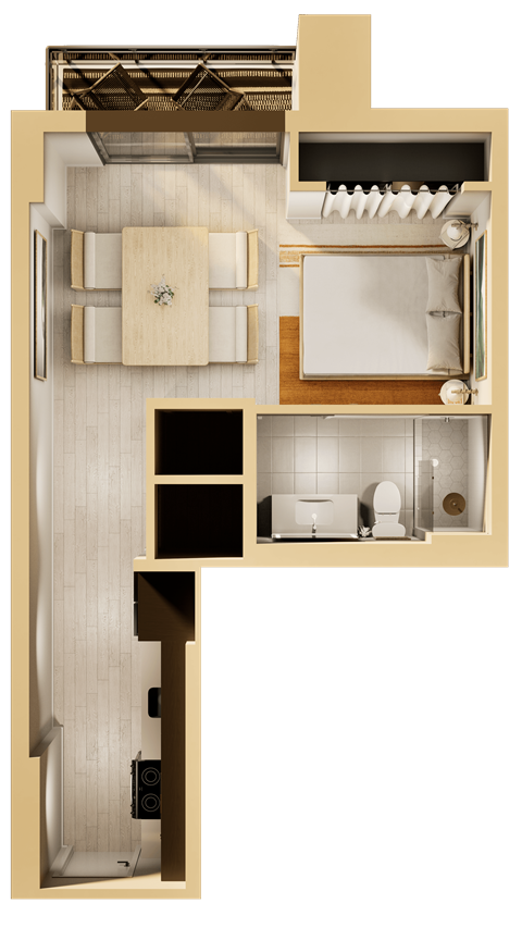 Floor plan for studio, 1 bath, 475 sqft